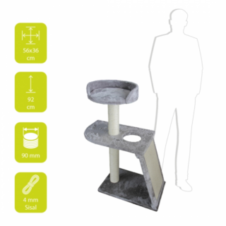 grijze kattenkrabpaal wakeboard met eigenschappen erbij