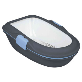 blauwe kattenbak met zeefsysteem