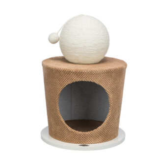 kattenhuis met witte bol erop